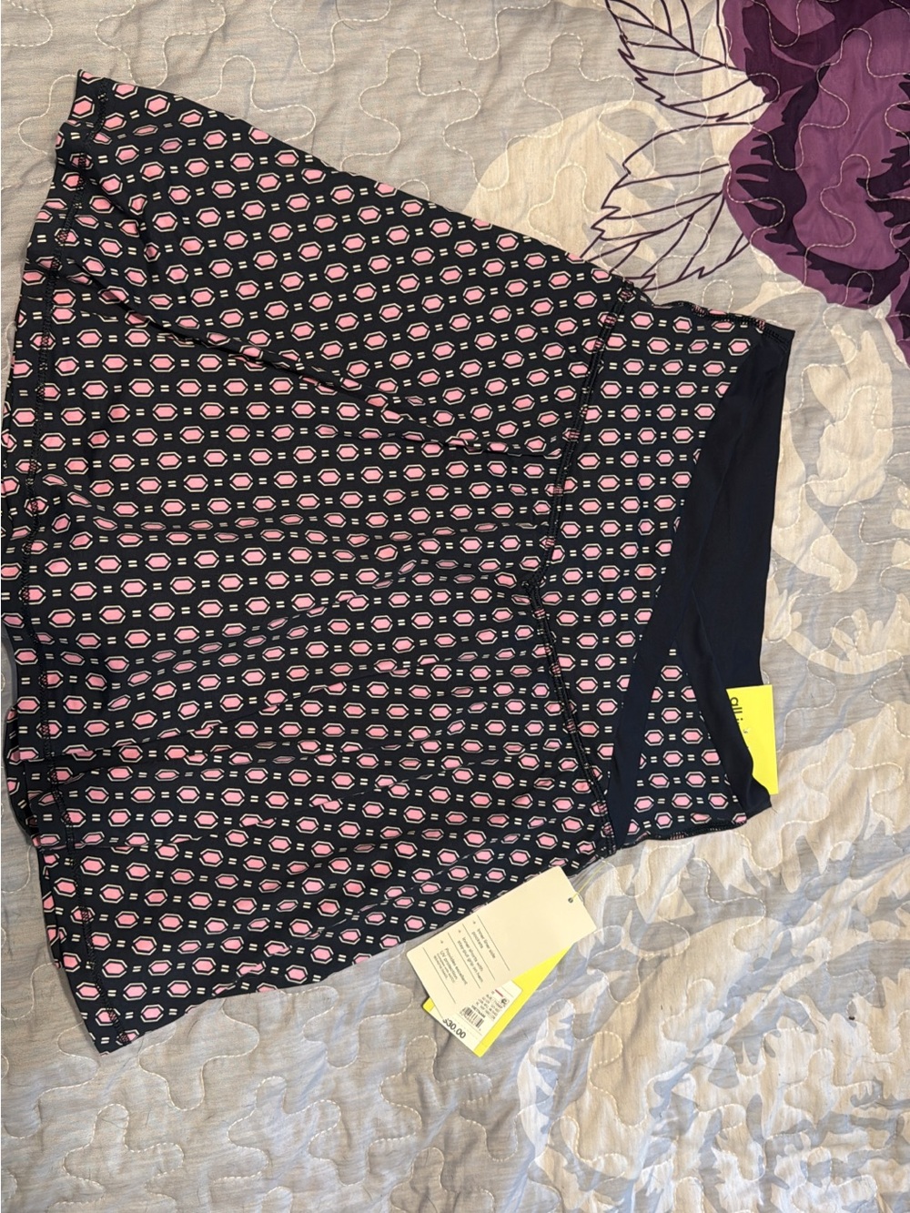 Patterned Navy Mini Skort with Pink Geometric Print